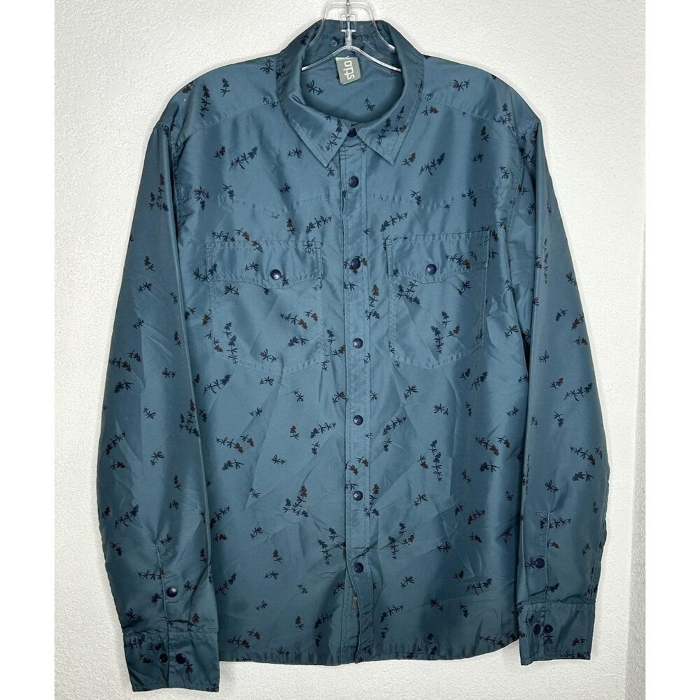 Stio Shirt Mens Medium Blue Floral Snap Front Long Sleeve Performance Outdoor